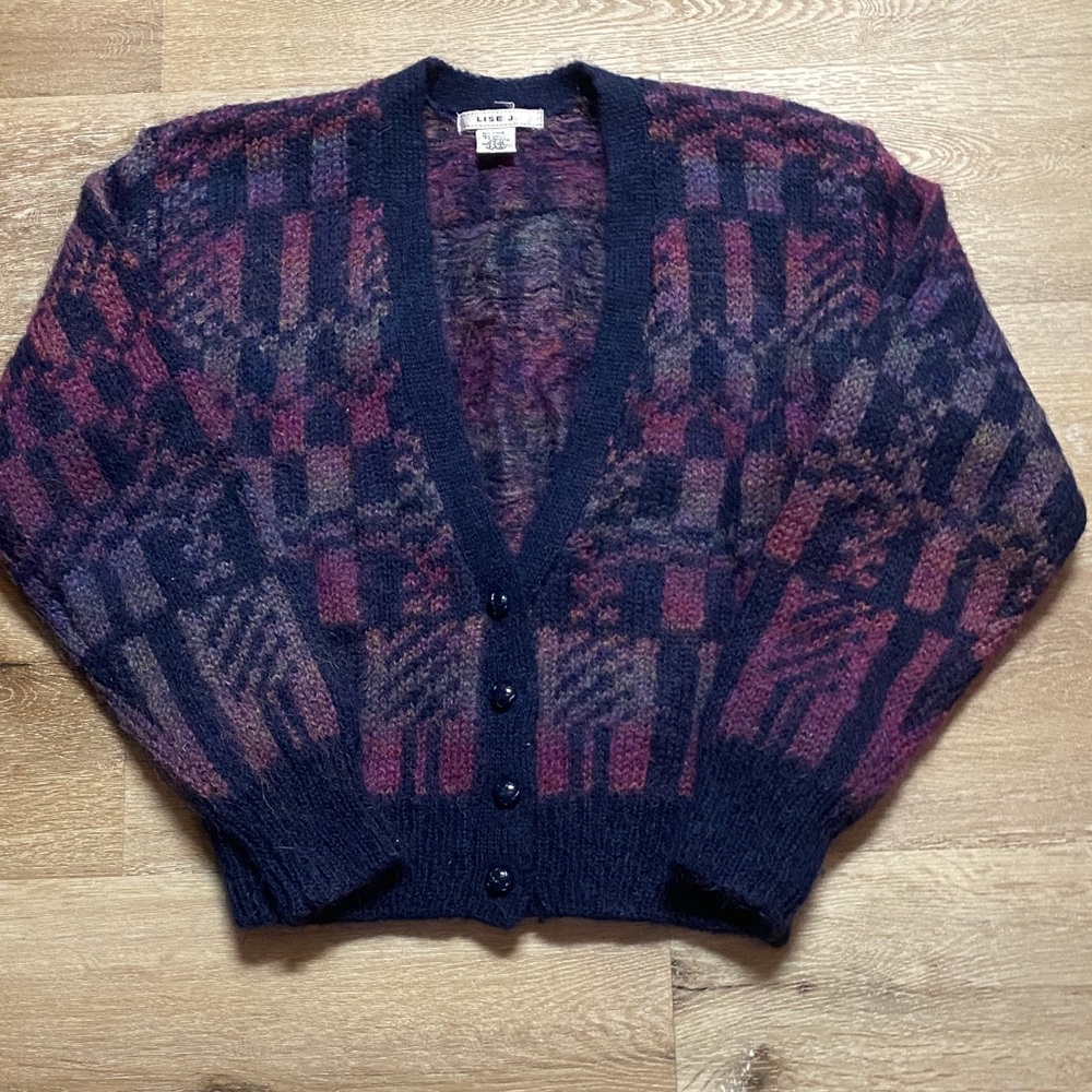 Vintage Patterned Cardigan in Navy and Purple